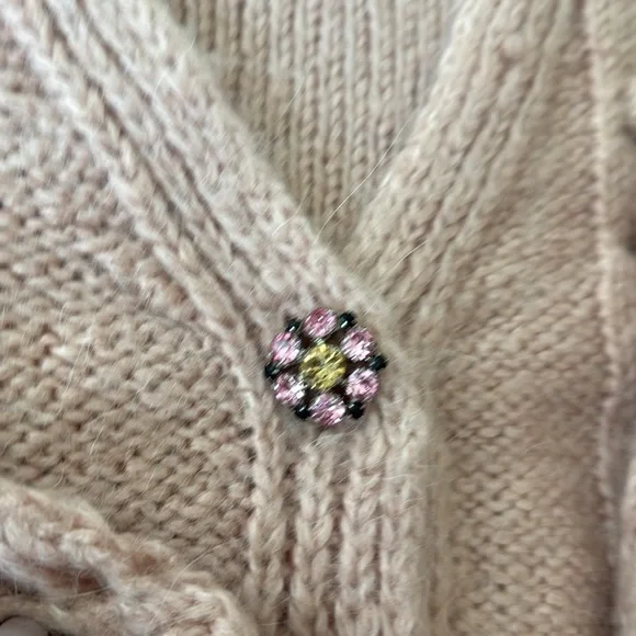 Zara Jewel Button Knit Cardigan Blush Pink Knit Sweater Size Small Loose Fit - Picture 16 of 16